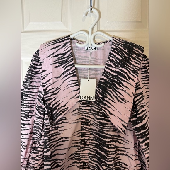 Ganni NWT Zebra Print Poplin Organic cotton balloon sleeve blouse- size 36 EU - Picture 12 of 14